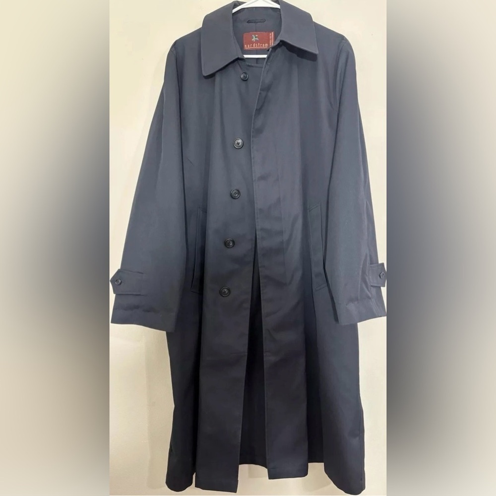 Nordstrom Poly Cotton Blend Top Coat Dress Jacket Dark Navy Blue Mens Size 40R
